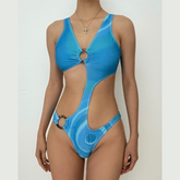 Traje de baño de una pieza con cordón ajustable en contraste y anillo en O ahuecado con minifalda